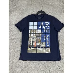 Armani Exchange Shirt Mens Large Navy Blue Brooklyn Bridge Graphic Tee T-Shirt